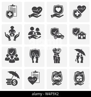 Insurance related icons set on background for graphic and web design. Simple illustration. Internet concept symbol for website button or mobile app. Stock Vector