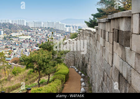 Hanyangdoseongr,the Seoul City Wall is a series of walls made of stone, wood and other materials, built in 1396 to protect the city against invaders, Stock Photo