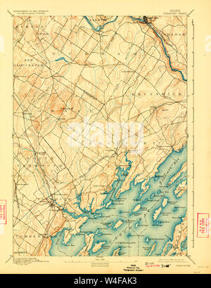 Maine USGS Historical Map Freeport 807496 1892 62500 Restoration Stock Photo