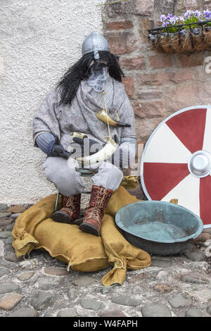 Stuffed viking figure on display in Heysham village during weekend of 'Vikings Festival, in Heysham, UK Stock Photo