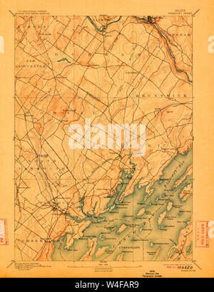 Maine USGS Historical Map Freeport 807498 1892 62500 Restoration Stock Photo