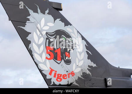 German Air Force Panavia Tornado IDS jet fighter plane at Royal International Air Tattoo airshow, RAF Fairford, UK. Special tigers tail Stock Photo