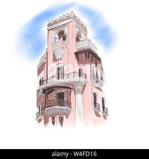 One of historical buildings in Baku, Azerbaijan. Sketchy style art drawing. Stock Photo