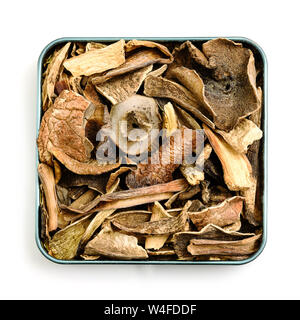 Dried mushrooms on white isolated background Stock Photo