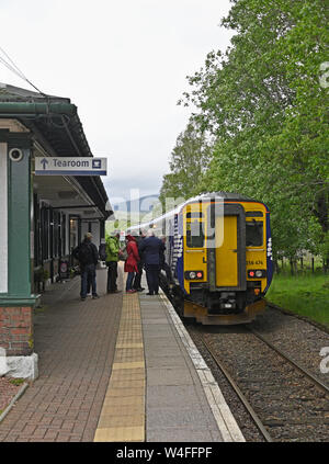 Passengers about to board ScotRail train at  Rannoch Railway Station, Perth and Kinross, Scotland, United Kingdom, Europe. Stock Photo