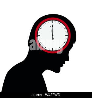 head of a sad man with clock in the brain vector illustration EPS10 Stock Vector