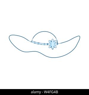 Elegant Woman Hat Icon. Thin Line With Blue Fill Design. Vector Illustration. Stock Vector
