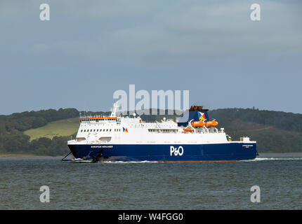 The P&O  European Highlander ferry arriving into Cairnryan, Stranraer on route from Larne in Northern Ireland. Stock Photo