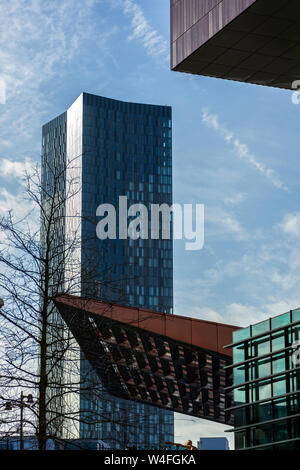 One of the Deansgate Square apartment blocks, from Tony Wilson Square, First Street, Manchester, England, UK Stock Photo