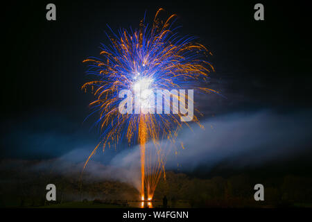 Fireworks over lake for a wedding Stock Photo