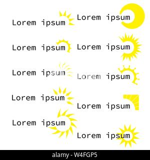 Sun Logo Template with sign on the right side. Yellow color. Stock Vector
