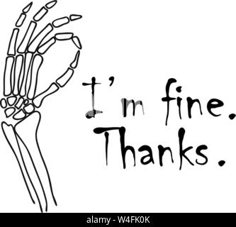 Silhouette of a skeleton hand gesture ok sign. The I'm fine thanks sign. Vector illustration. Stock Vector