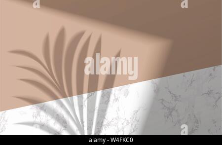 Mock up with shadow palm leaf on marble background Stock Vector