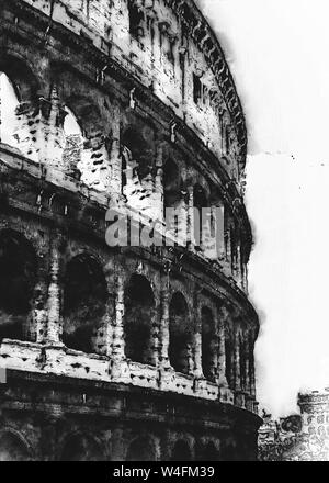 The Colosseum, named by the ancient Romans 'Anphitheatrum Flavlum', was built by Emperor Vespasian, in 72 d.c. about, and inaugurated by his son Tito Stock Photo