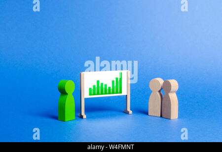 Leader makes a presentation for employees. Business meeting and processes, Positive growth trend, good economic performance. Report and strategy devel Stock Photo