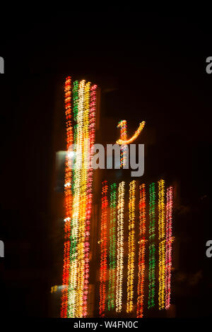 Bright abstract spiral patterns from colored light strips, Sahapur jat Delhi, 26 October 2011 Stock Photo