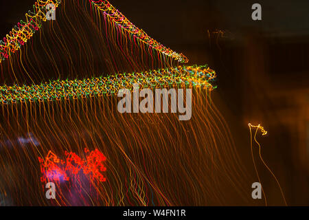 Bright abstract spiral patterns from colored light strips, Sahapur jat Delhi, 26 October 2011 Stock Photo