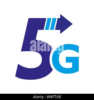 5th generation mobile network logotype. Isolated vector 5G icon. High speed connection wireless systems sign. Telecommunications standard of faster Stock Vector
