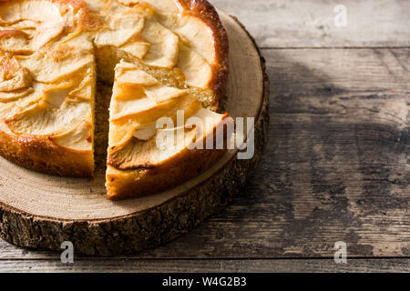 Homemade apple pie on wooden table. Copy space Stock Photo