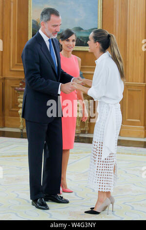 Madrid, Spain. 23rd July, 2019. Queen Letizia and king Felipe attend an audience with swimmer Ona Carbonell at Zarzuela Palace in Madrid, Spain on July 23, 2019. Credit: Jimmy Olsen/Media Punch ***No Spain***/Alamy Live News Stock Photo