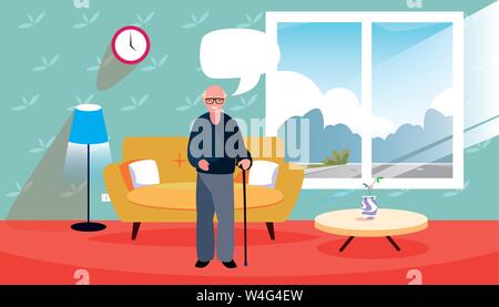 grandpa standing in the living room home Stock Vector