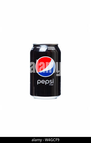 Chisinau, Moldova - July 21, 2019: Can of Pepsi Max drink isolated on white. Pepsi Max is sugarfree carbonated soft drink produced by PepsiCo. Stock Photo