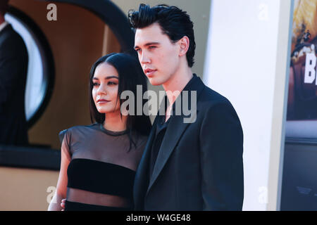 HOLLYWOOD, LOS ANGELES, CALIFORNIA, USA - JULY 22: Actress Vanessa Hudgens and boyfriend/actor Austin Butler arrive at the World Premiere Of Sony Pictures' 'Once Upon a Time In Hollywood' held at the TCL Chinese Theatre IMAX on July 22, 2019 in Hollywood, Los Angeles, California, United States. (Photo by Xavier Collin/Image Press Agency) Stock Photo