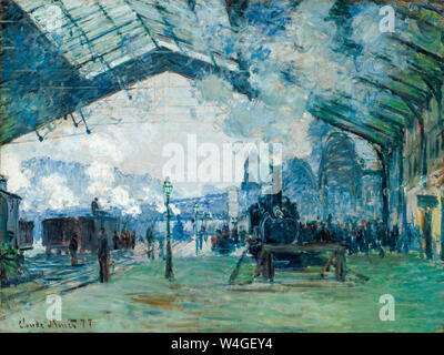 Claude Monet, Arrival of the Normandy Train, Gare Saint-Lazare, impressionist painting, 1877 Stock Photo