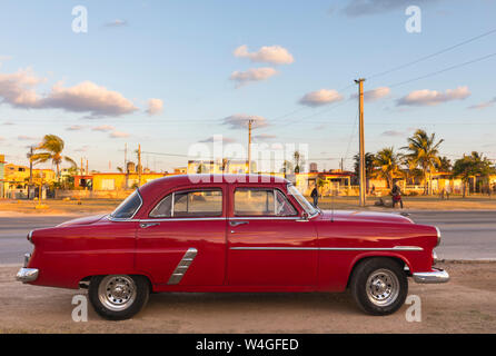 Parked red vintage car, Havana, Cuba