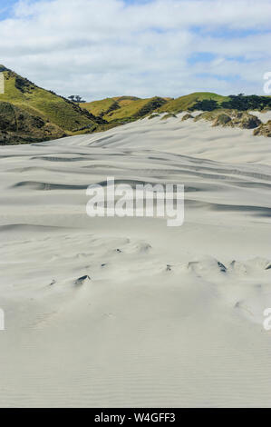 White sand dunes on Wharariki Beach, South Island, New Zealand Stock Photo