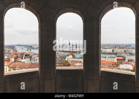 View of the city and the parliament from the Fishermans bastion, Budapest, Hungary Stock Photo