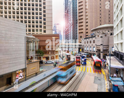 Trams in Hong Kong Central, Hong Kong, China Stock Photo