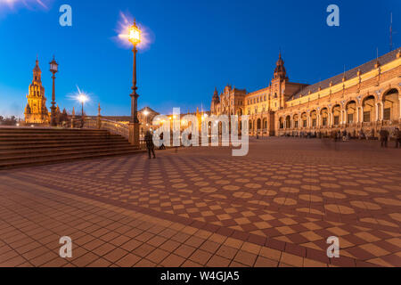 The Plaza de Espana at night, Seville, Spain Stock Photo