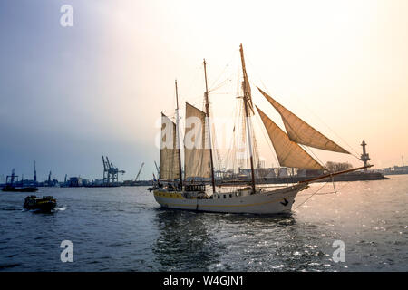 Sailing ship at Port of Hamburg, Hamburg, Germany Stock Photo