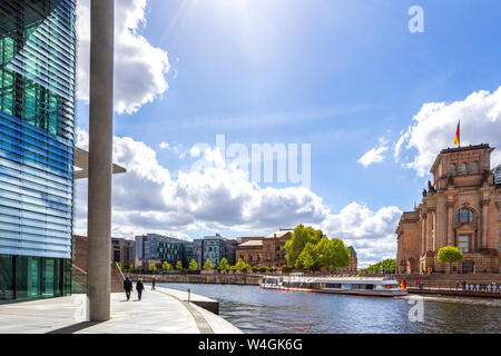 View to Reichstag River Spree in the foreground, Berlin, Germany Stock Photo
