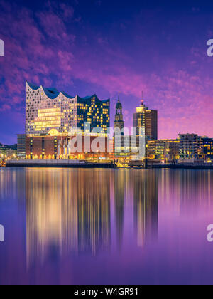 Lighted Elbe Philharmonic Hall, Hamburg, Germany, Stock Photo