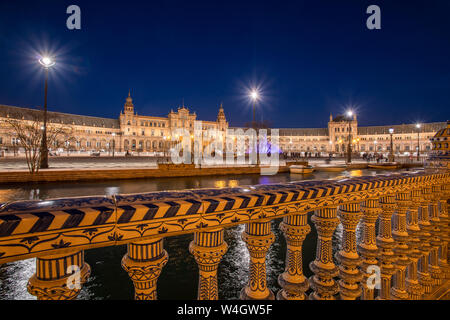 The Plaza de Espana at night, Seville, Spain Stock Photo