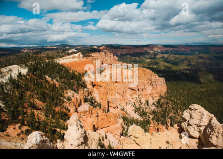 Scenic view of the pillar-like rock formations called hoodoos in Bryce Canyon at autumn, Utah, USA Stock Photo