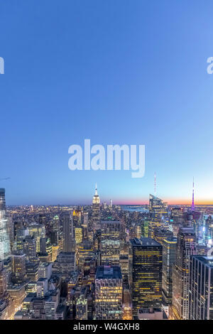 Skyline at blue hour with Empire State Building, Manhattan, New York City, USA