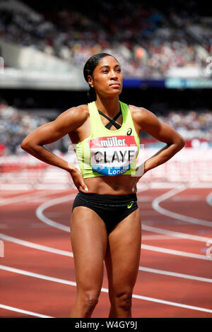 Queen CLAYE (United States of America) after competing in the Women's 100m Hurdles Heat 1 at the 2019, IAAF Diamond League, Anniversary Games, Queen Elizabeth Olympic Park, Stratford, London, UK. Stock Photo