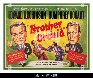 Vintage 1940's UK film Movie Cinema Poster for the American film 'Brother Orchid'  Full colour illustration for this 1940 film. The poster presents caricature representations of Edward G. Robinson and Humphrey Bogart.