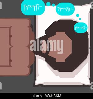 Black man lying in bed on pillow thinking Stock Vector