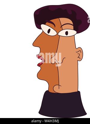 Male, female combined as one head looking at the viewer with a blank stare in wonderment Stock Vector