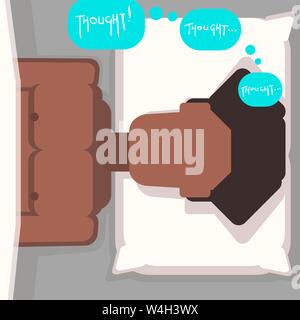 Black man lying in bed on pillow thinking Stock Vector