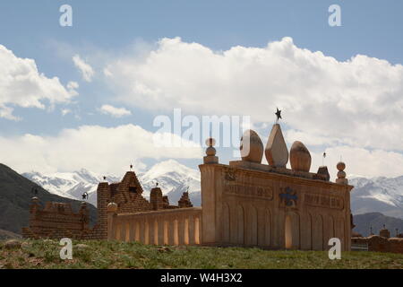 Muslim cemetery near Balykchy. Issyk-Kul province. Kyrgyzstan Stock Photo