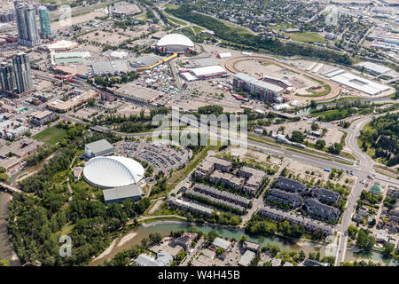 Aerial view of the Saddledome and Calgary Stampede Grounds. Stock Photo