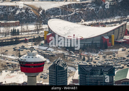 Aerial view of the Saddledome in the city of Calgary, Alberta Canada Stock Photo