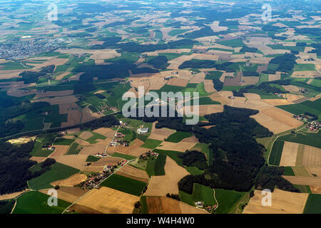 bavaria germany farmed fields aerial view panorama landscape from airplane Stock Photo