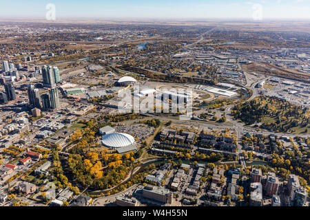 Aerial view of the Saddledome and Calgary Stampede Grounds. Stock Photo