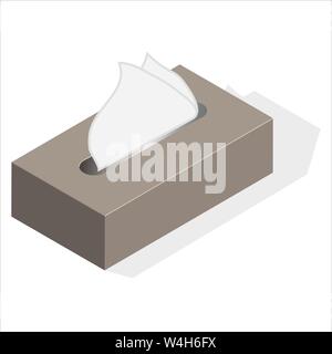 Rectangular tissue box or dispensor with a tissue rising up from the center of the box Stock Vector